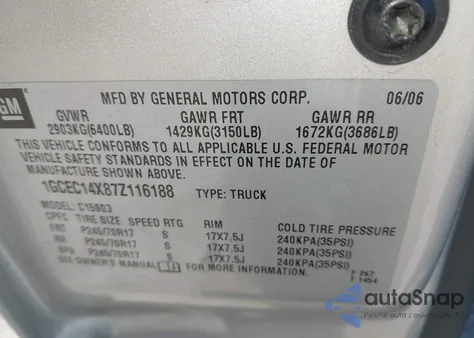 2007 Chevrolet Silverado 1500 Classic Work Truck from USA, damaged, VIN 1GCEC14X87Z116188